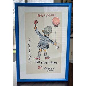 Vtg 1986 Johanna Haas Pen And Paper Painting "Thank Goodness For Little Boys"
